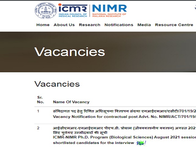 ICMR NIMR recruitment 2021